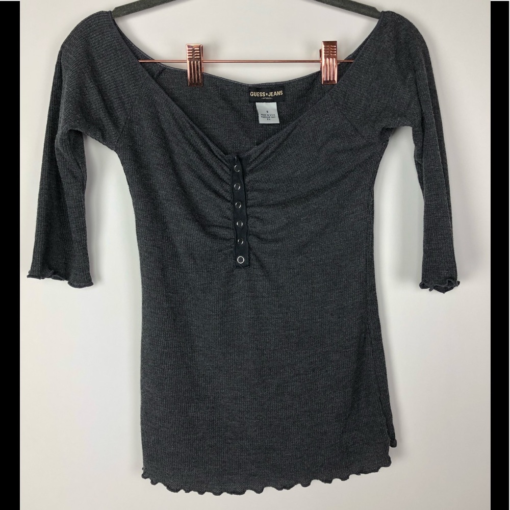 Guess jeans half button top 3/4 sleeve